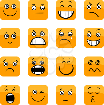 Cartoon Illustration of Emoticon or Emotions Facial Expression Icons Set