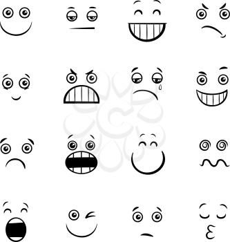 Black and White Cartoon Illustration of Emoticon or Emotions Facial Expression Icons Set