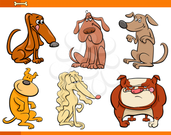 Cartoon Illustration of Comic Dogs Pet Animal Characters Set