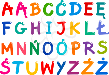 Cartoon Illustration of The Entire Colorful Polish Alphabet Letters Set with All Diacritical Signs