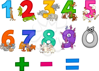Cartoon Illustration of Numbers Set from Zero to Nine with Comic Animal Characters