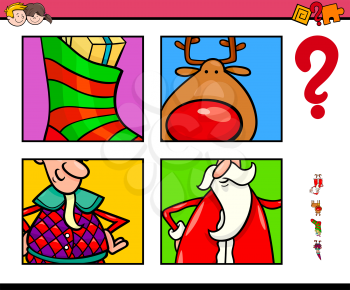 Cartoon Illustration of Educational Game of Guessing Christmas Characters and Themes for Children