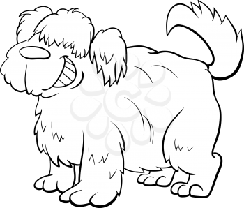 Black and White Cartoon Illustration of Funny Shaggy Sheep Dog Animal Character Coloring Book