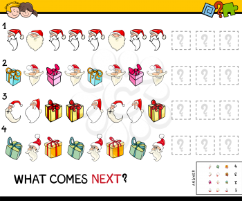 Cartoon Illustration of Completing the Pattern Educational Game for Children with Christmas Characters