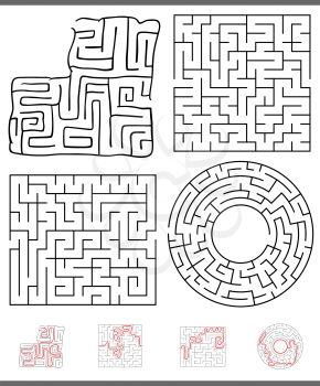 Illustration of Black and White Mazes or Labyrinths Leisure Games Set