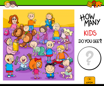 Cartoon Illustration of Educational Counting Activity Game with Kid Characters