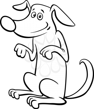 Black and White Cartoon Illustration of Standing or Beging Dog Pet Animal Character Coloring Book