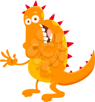 Cartoon Illustration of Funny Monster or Dragon Dantasy Animal Character