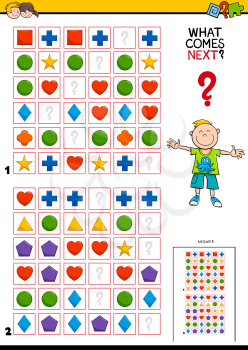 Cartoon Illustration of Finishing the Pattern in the Rows Educational Game for Children