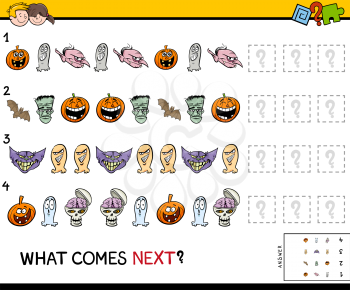 Cartoon Illustration of Completing the Pattern Educational Game for Children Halloween Characters