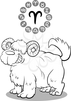 Cartoon Illustration of Funny Dog as Aries Zodiac Sign