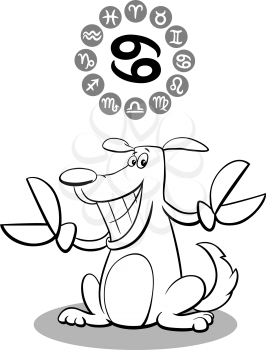 Cartoon Illustration of Funny Dog as Cancer Zodiac Sign