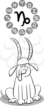 Cartoon Illustration of Funny Dog as Capricorn Zodiac Sign