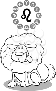 Cartoon Illustration of Funny Dog as Leo Zodiac Sign