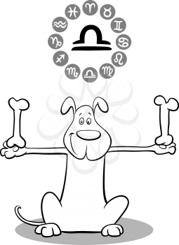 Cartoon Illustration of Funny Dog as Libra Zodiac Sign