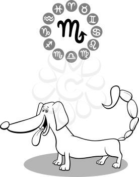 Cartoon Illustration of Funny Dog as Scorpio Zodiac Sign
