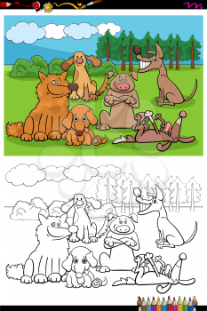 Cartoon Illustration of Happy Dogs Pets Animal Characters Group Coloring Book Page