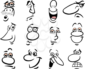 Cartoon People Making Faces or Human Emotions for Comics or Design Graphic Set