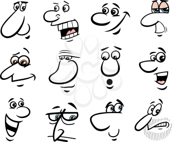 Cartoon Faces or People Emotions Design Elements Graphic Set