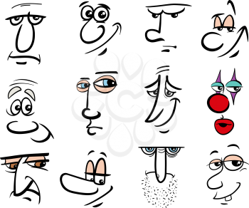 Cartoon Human Faces or People Emotions Design Elements Graphic Set