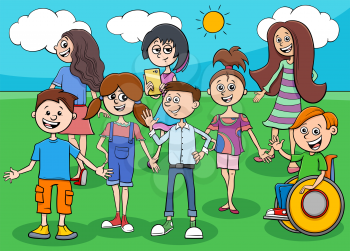 Cartoon Illustration of Children and Teenagers Comic Characters Group