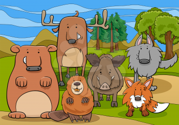 Cartoon Illustrations of Funny Wild Mammals Animal Characters Group