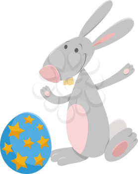 Cartoon Illustration of Happy Easter Bunny with Painted Easter Egg