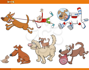 Cartoon Illustration of Happy Dogs and Puppies Comic Animal Characters Set