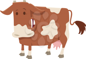 Cartoon illustration of happy spotted milk cow farm animal character