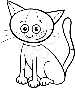 Black and White Cartoon Illustration of Cat or Kitten Comic Animal Character Coloring Book Page
