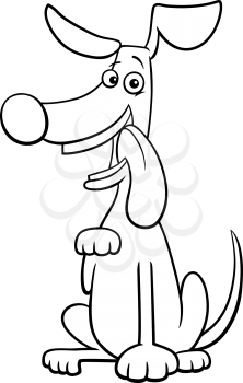 Black and White Cartoon Illustration of Playful Dog Comic Animal Character Coloring Book Page