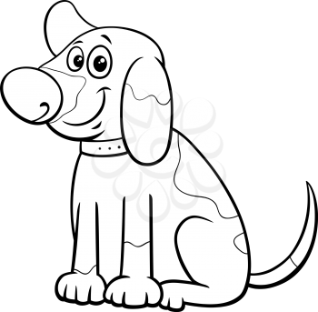 Black and White Cartoon Illustration of Funny Spotted Puppy Comic Animal Character Coloring Book Page