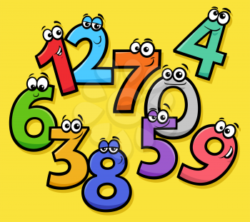 Educational Cartoon Illustrations of Funny Basic Numbers Characters Group