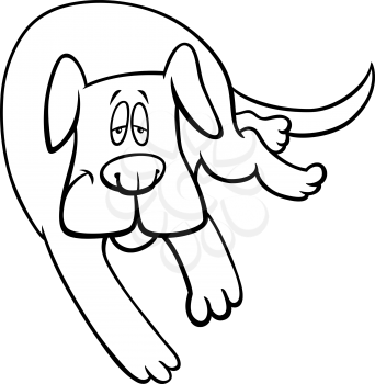 Black and White Cartoon Illustration of Funny Sleepy Dog Comic Animal Character Coloring Book Page