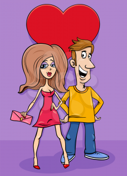 Valentines Day greeting card cartoon illustration with people couple characters in love