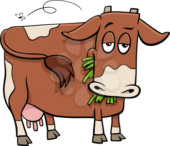 Cartoon Illustration of Spotted Cow Farm Animal Character