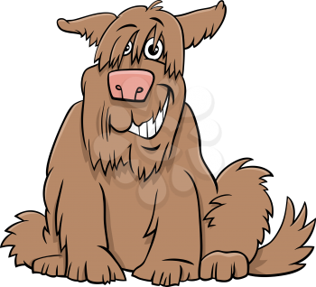 Cartoon Illustration of Funny Shaggy Sitting Dog Comic Animal Character