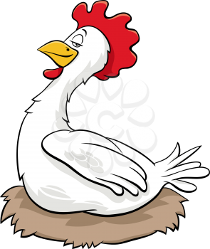 Cartoon Illustration of Hen or Female Chicken Farm Bird Animal Character
