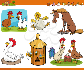 Cartoon Illustration of Farm Animals Comic Characters Set