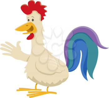 Cartoon illustration of funny rooster farm animal comic character