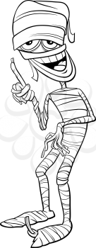 Black and White Cartoon Illustration of Funny Mummy Halloween Character Coloring Book Page