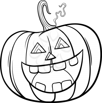 Black and White Cartoon Illustration of Halloween Jack-O'-Lantern Pumpkin Character Coloring Book Page