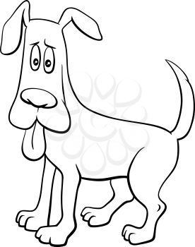 Black and White CCartoon Illustration of Startled Dog Comic Animal Character with Stuck Out Tongue Coloring Book Page
