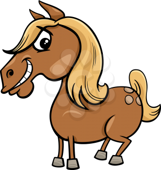 Cartoon Illustration of Funny Horse or Pony Farm Animal Character