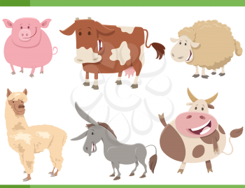 Cartoon illustration of funny farm animals comic characters set