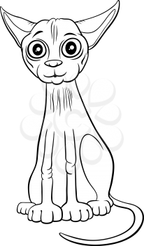 Black and White Cartoon Illustration of Sphynx Purebred Cat Comic Animal Character Coloring Book Page