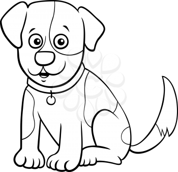 Black and White Cartoon Illustration of Funny Spotted Puppy or Dog Comic Animal Character Coloring Book Page