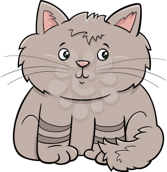 Cartoon illustration of cute fluffy kitten comic animal character