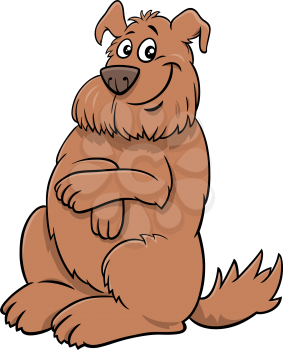 Cartoon illustration of happy brown shaggy dog comic animal character