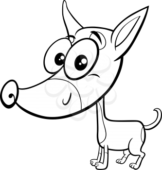 Black and white cartoon illustration of ratter or rattler purebred dog animal character coloring book page